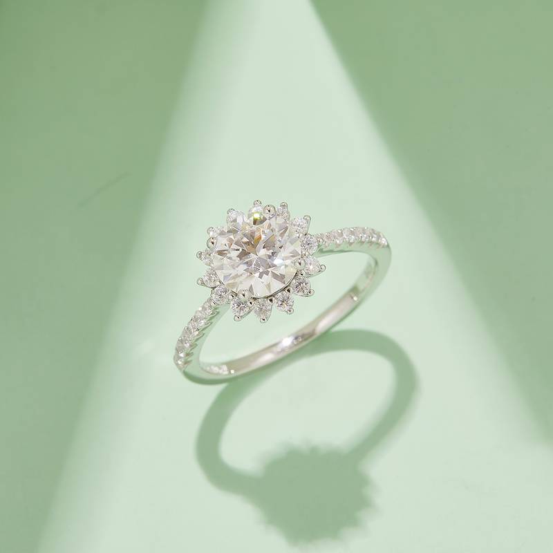 太阳花S925银镀白金MoissaniteWomen's Ring1.5ctD级